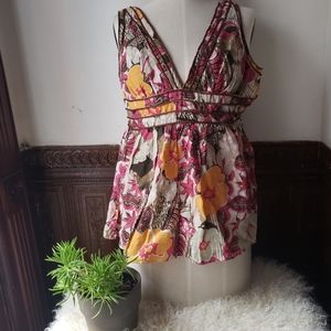 PAMELA BROWN Linen Floral Top XS